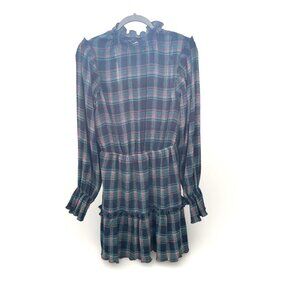 The Fifth Label Plaid Mini Dress Long-Sleeve Ruffles Elastic Waist Sz M Green